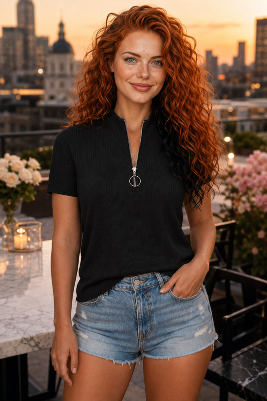 Not So Basic Zip Front Top